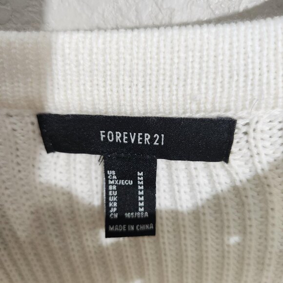 Forever 21 Sweater Womens Medium White Knit Long Sleeve Pullover Grommet Y2K - Picture 3 of 10